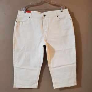 Smiths Dungarees Womens Slimming Capri Jeans Size 18 White Mid Rise Stretch
